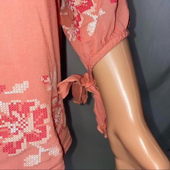 Unity World wear orange boho loose fitting 3/4 sleeve blouse tie cold shoulder M - Picture 4 of 7